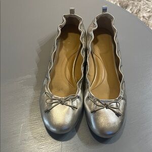 Talbots Metallic Silver Flats with Bow